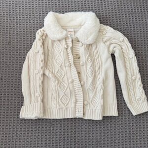 girls cream holiday sweater with faux fur collar